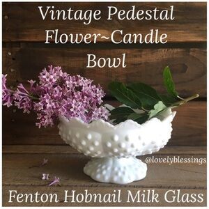 Vintage Fenton Hobnail Milk Glass Footed Flower Bowl Pedestal Candle Holdr White